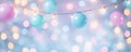 Capture the magic of a fun-filled gathering with playful balloons and soft bokeh lights, creating the perfect backdrop for a Royalty Free Stock Photo