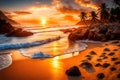 A nice view of the sun setting on the rocky beach Royalty Free Stock Photo