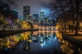 Enchanting Riverside Night Vista (AI Generated) Royalty Free Stock Photo