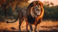 Capture the majestic beauty of a lion standing tall in the savannah of africa.