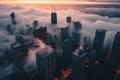 Capture the mesmerizing beauty of a city located high above the clouds, offering a unique perspective on urban life, Royalty Free Stock Photo