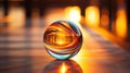 Vibrant Reflections: Glass Sphere Illuminated by Golden Hour Light
