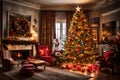 Capture the mesmerizing glow of a beautifully decorated Christmas tree, adorned with sparkling lights and colorful ornaments,