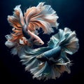 Capture the moving moment of blue and gold siamese fighting fish