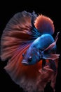 Capture the moving moment of red siamese fighting fish isolated on black background. betta fish. Royalty Free Stock Photo