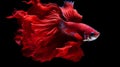 Capture the moving moment of red siamese fighting fish isolated on black background. betta fish. Generative AI