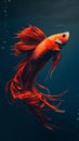 Capture the moving moment of red siamese fighting fish isolated on black background, Generative AI illustrations