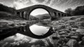 Conceptual Photography: Black And White Reflection Of Viandolfo\'s Ancient Stone Bridge At Sunset