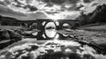 Travel Photography: Black And White Reflection Of Viandolfo\'s Ancient Stone Bridge At Sunset Royalty Free Stock Photo
