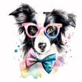 Puppy Portrait: Border Collie in Pastel Headband and Glasses AI Generated