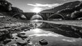 B&w Conceptual Photography Of Viandolfo\'s Ancient Stone Bridge At Sunset