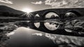 B&w Conceptual Photography Of Viandolfo\'s Ancient Stone Bridge At Sunset