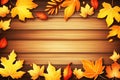 Rustic Autumn Essence: Leaves Frame on Wooden Background with Versatile Space