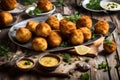 Capture the savory delight of a traditional Portuguese dish with a close-up image of a codfish ball or bolinho de bacalhau.