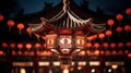 Tranquil Moonlit Lantern Festival: Red Lantern Illuminating Temple Roof
