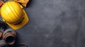 Work Safety Snapshot: Top View of Construction Industry Essentials on Gray Background