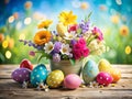 Celebrate Easter with a Vibrant Floral Portrait Featuring Colorful Eggs and a Personalized Message Space Perfect for