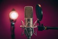 Capture Studio condenser microphone close up with pop filter and mount Royalty Free Stock Photo