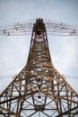 High-Voltage Power Tower from Ground Perspective Royalty Free Stock Photo
