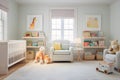 Nursery room bathed in soft morning light. AI Generated Royalty Free Stock Photo