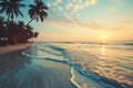 Serene Tropical Beach Sunset, AI Generated