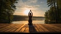 Serene Sunrise Yoga: Peaceful Silhouette on a Wooden Deck