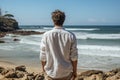 Serene Backview in White Linen on Beach