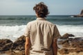 Serene Backview in White Linen on Beach