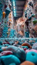 Indoor Rock Climbing Gym with Colorful Holds and Artificial Climbing Walls Captured from Ground Perspective in a Modern Facility Royalty Free Stock Photo