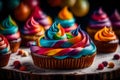 The whimsical allure of a decadent confectionery masterpiece in a photograph that showcases the artistry of multicolor Royalty Free Stock Photo