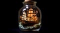 Captured in a bottle, The mighty pirate ship ready to set sail, generative Ai