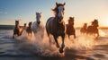 Sunrise Gallop: Wild Horses on the Beach at Dawn