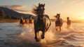 Sunrise Gallop: Wild Horses on the Beach at Dawn