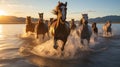 Sunrise Gallop: Wild Horses on the Beach at Dawn