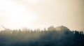 Captured by enemy concept. Military silhouettes and crowd on war fog sky background. World War Soldiers and armored vehicles