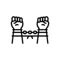 Black line icon for Captured, handcuff and slavery