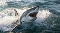 Captured in mid-motion, a great white shark charges Royalty Free Stock Photo