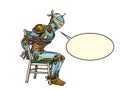 A captured robot under interrogation. Torture of artificial intelligence. Violence against a person, violation of rights