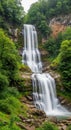 Realistic Waterfall with Silky Water Texture. Elevated Perspective of a Wilderness Waterfall. Naturalistic Waterfall Evoking Royalty Free Stock Photo