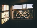 Sticker of a bike on a train window