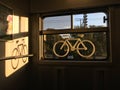 Sticker of a bike on a train window