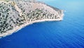 Captures Turkey bay where mountain, Mediterranean Sea merge. Scenic blend of mountain, Mediterranean Sea. Unique aerial