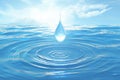 captures water drop on serene water surface Mesmerizing 3D rendering Royalty Free Stock Photo