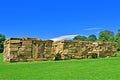 Stone temple sculpture in Yorkshire Sculpture Park, West Bretton, Wakefield. Royalty Free Stock Photo