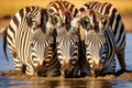 capturing the beauty of a group of zebras standing closely next to each other in the vast savanna grassland, A group of zebras