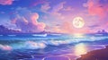 Capturing the Beauty of a Sunset and Full Moon Over the Ocean Royalty Free Stock Photo
