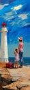 Capturing the Beauty: A Woman and Child Paint the Serene Seascap