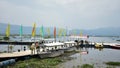 Moirang, Manipur / India - May 30 2022: Boat house in the Loktak lake for tourist services in Manipur.