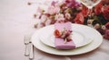 Capturing the Charm of a Wedding Party Table Setting with Flower-Adorned Plate and Cutlery. Generative AI Royalty Free Stock Photo