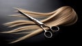 Capturing the Elegance of Hairdresser\'s Scissors and a Single Strand of Blonde Hair. Generative AI